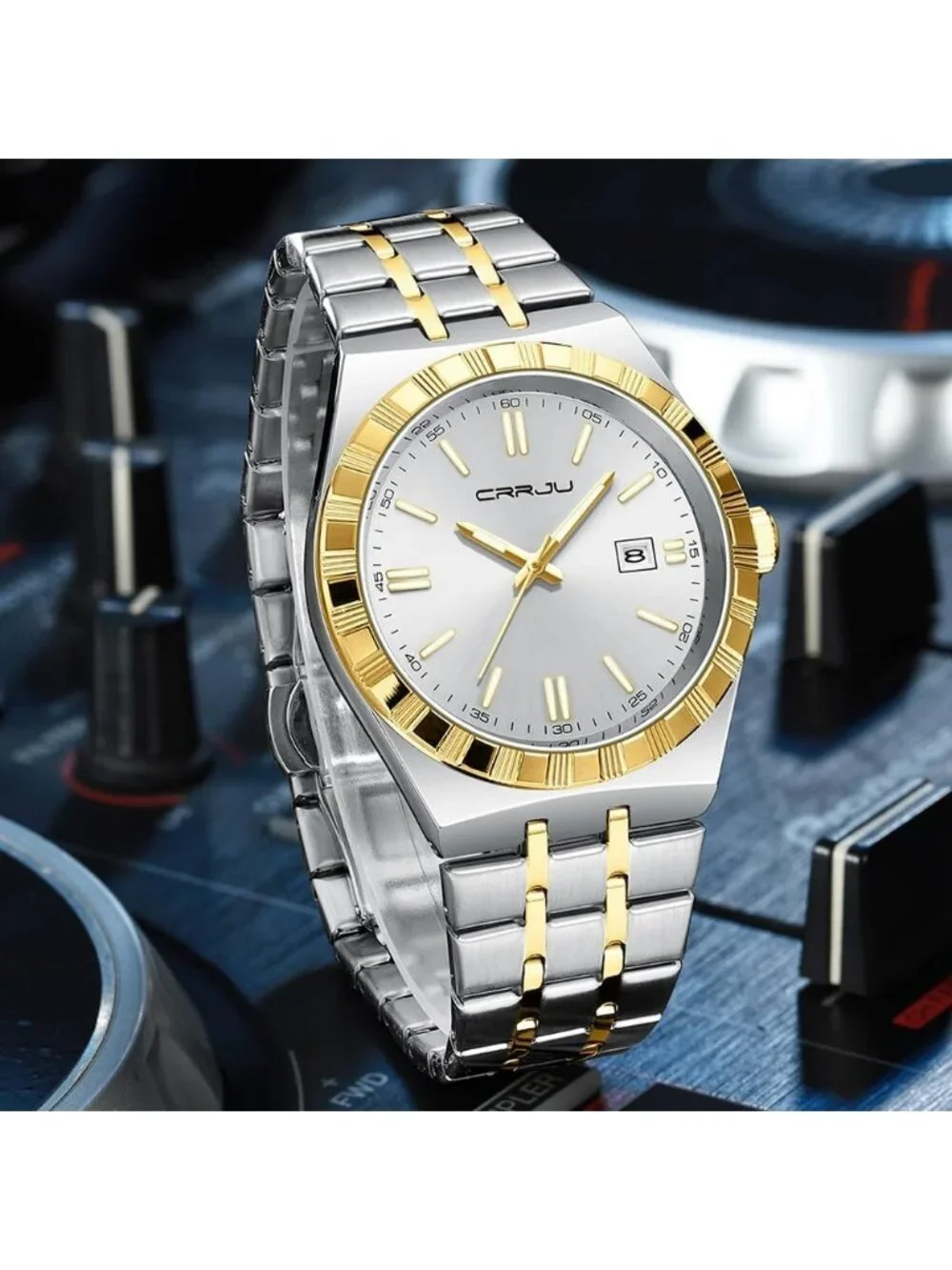 Men's Silver Gold White Luxury Luminous Analog Quartz Fashion Casual Wrist Watch